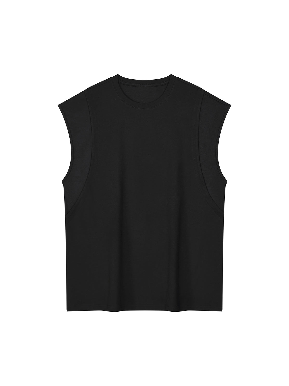 Spliced Panel Sleeveless Muscle T-Shirt – Black front view
