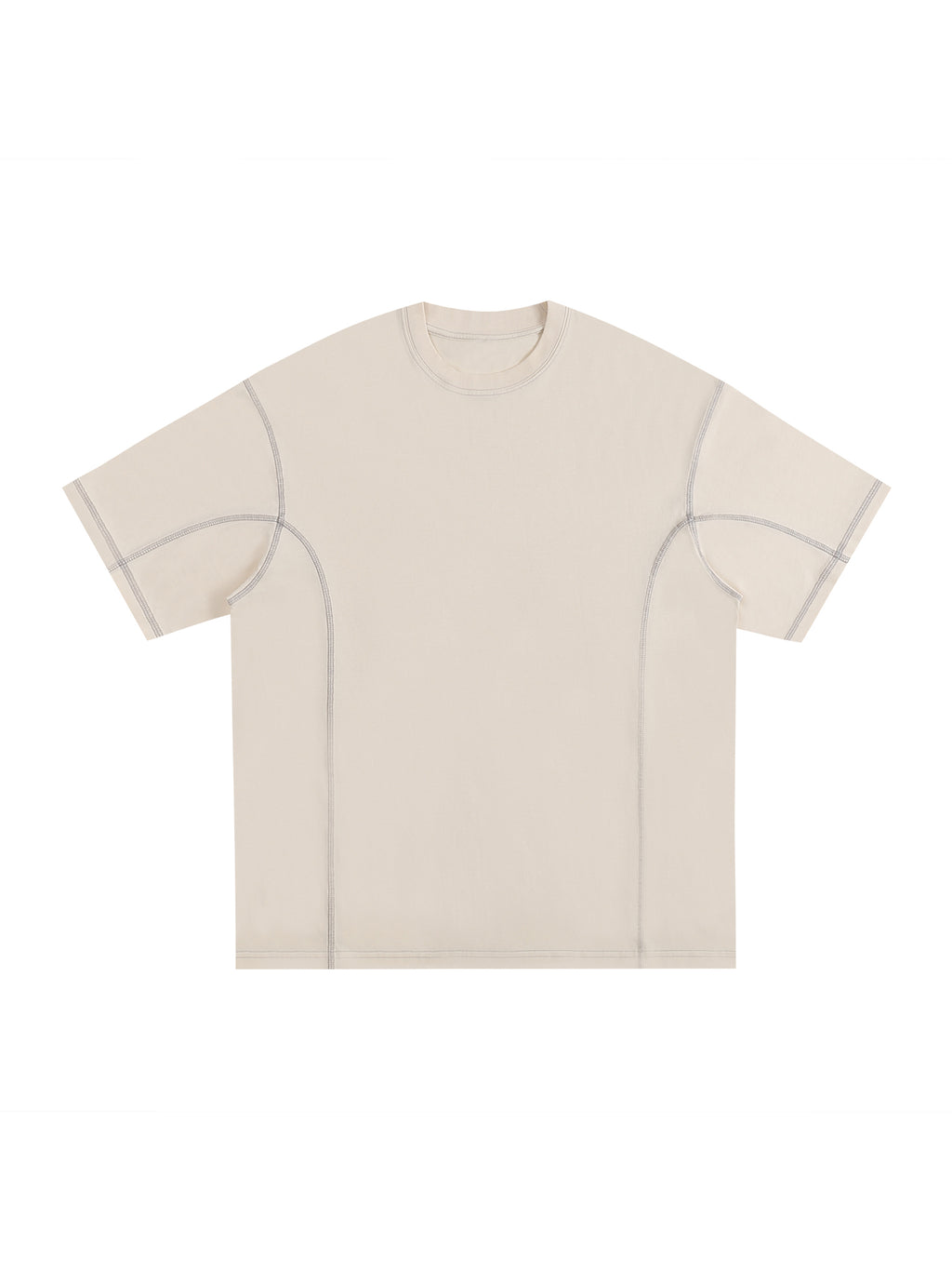 Streetwear Contrast-Stitched Cotton T-Shirt – Apricot front view