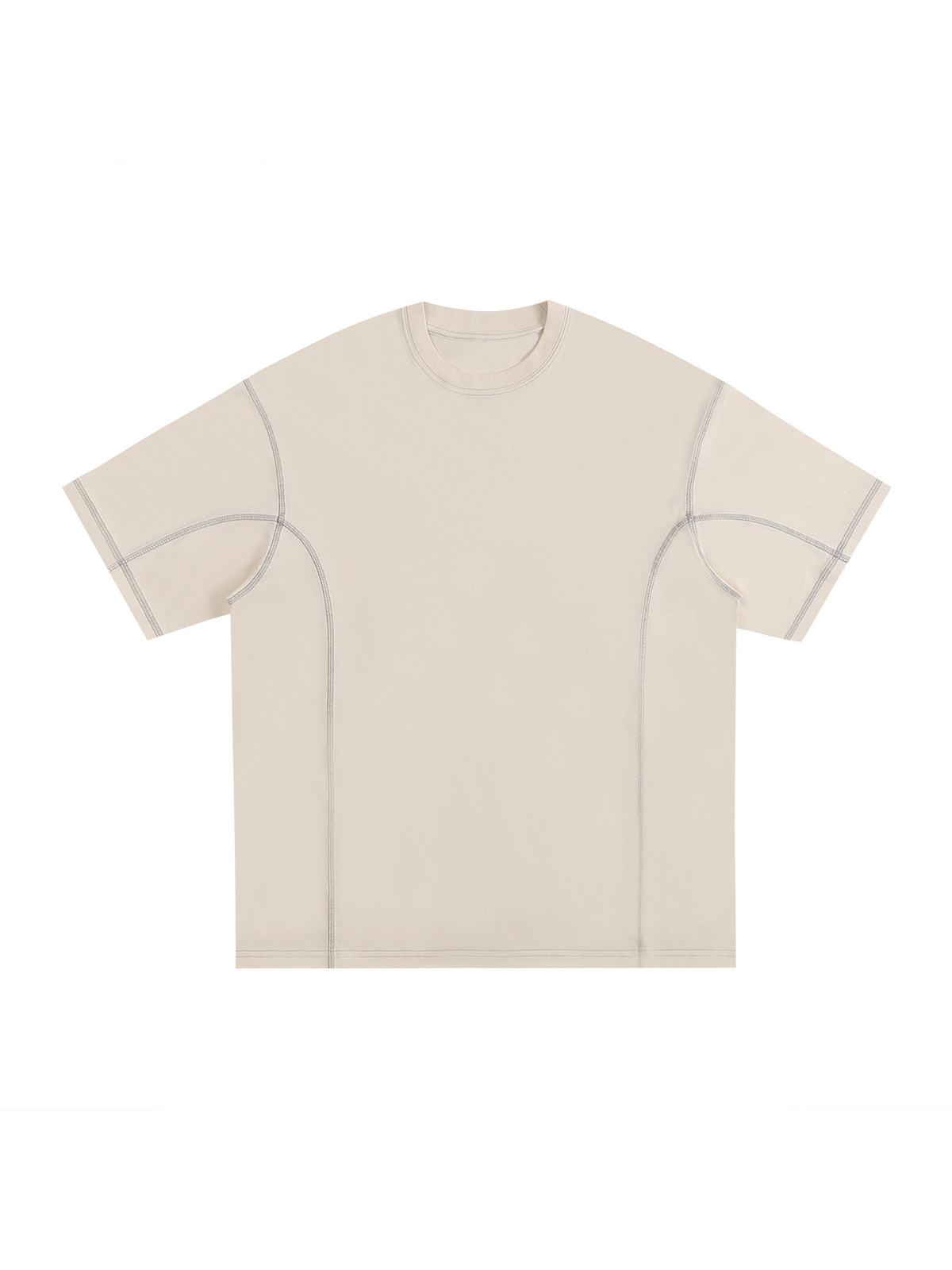 Streetwear Contrast-Stitched Cotton T-Shirt – Apricot front view