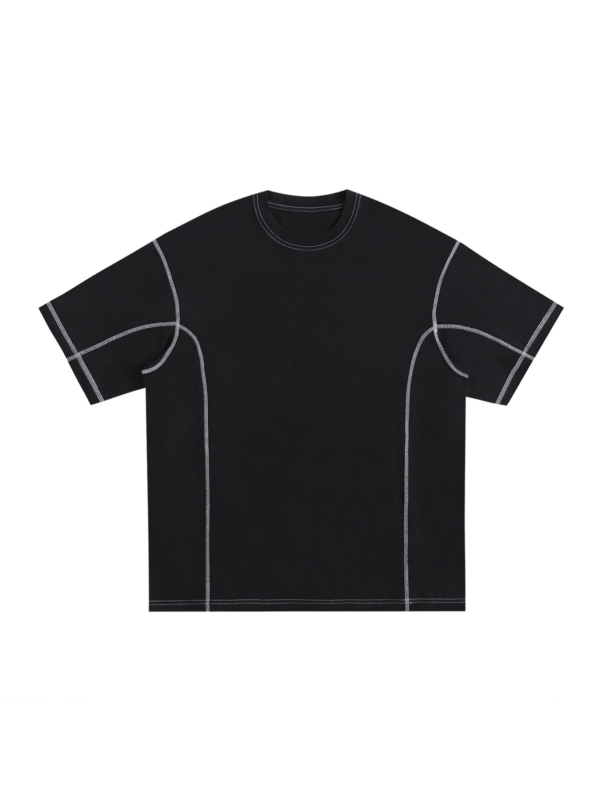 Streetwear Contrast-Stitched Cotton T-Shirt – Black front view