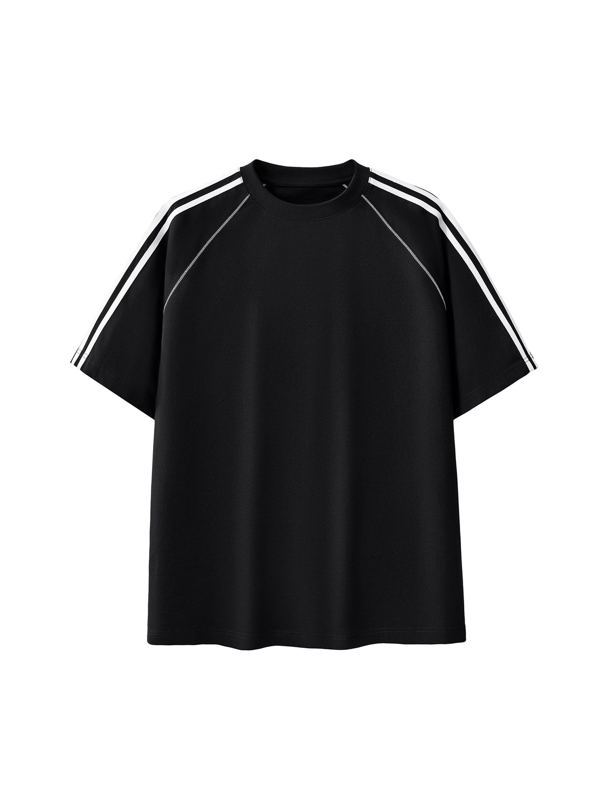 Striped Contrast Stitch T-Shirt – Black front view