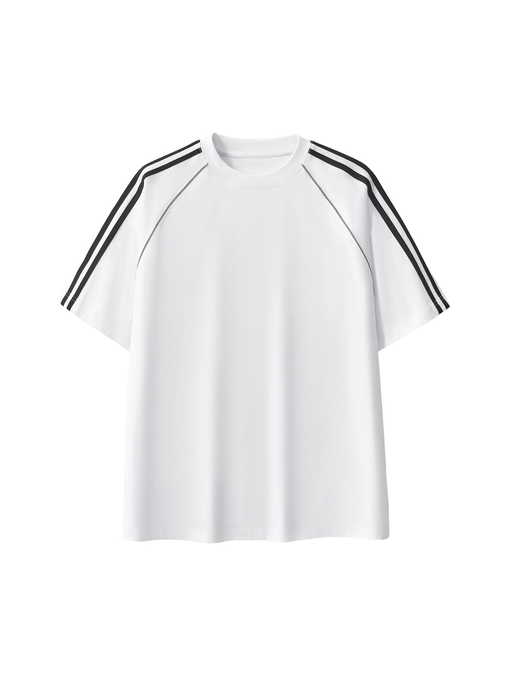 Striped Contrast Stitch T-Shirt – White front view