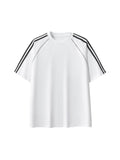 Striped Contrast Stitch T-Shirt – White front view