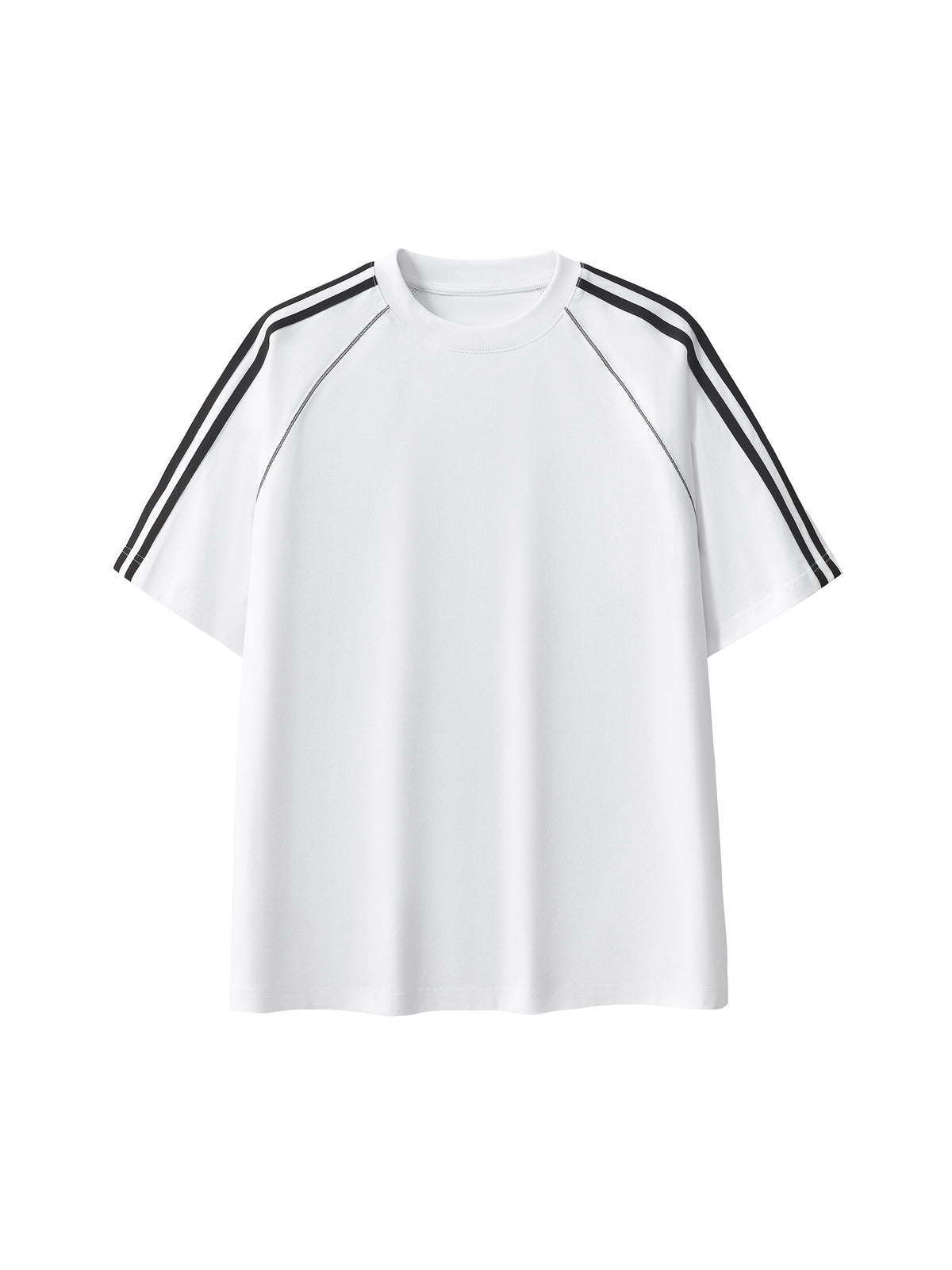 Striped Contrast Stitch T-Shirt – White front view