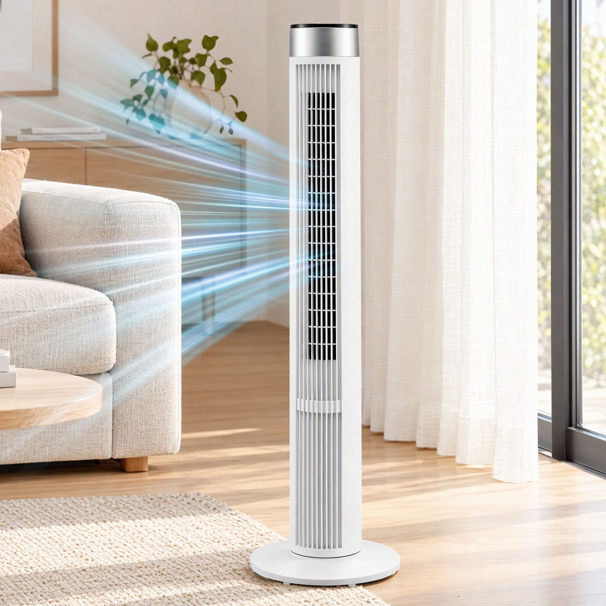 Devanti Tower Fan with Remote, 3 Speeds, 3 Modes & 7.5-Hour Timer - White