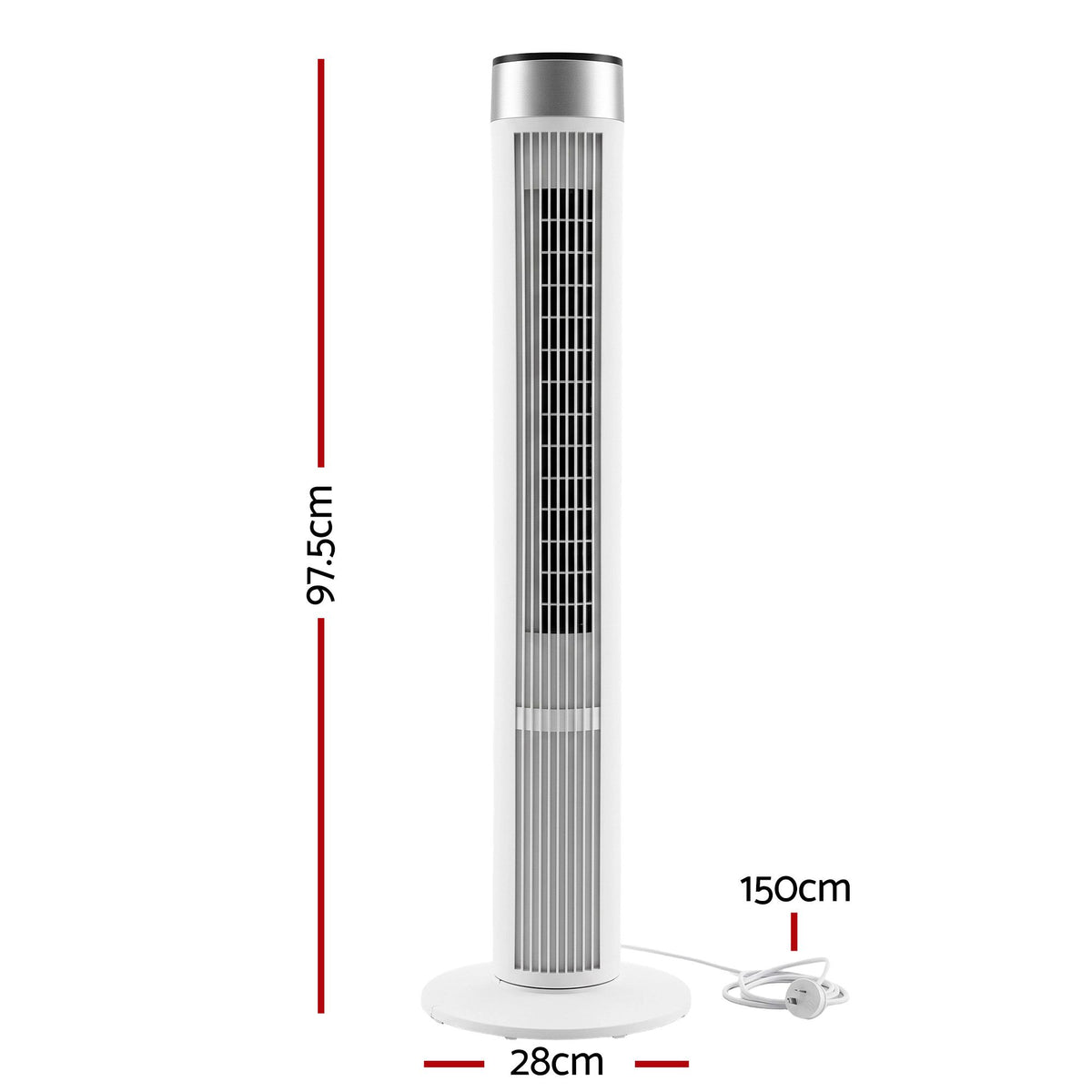 Devanti Tower Fan with Remote, 3 Speeds, 3 Modes & 7.5-Hour Timer - White