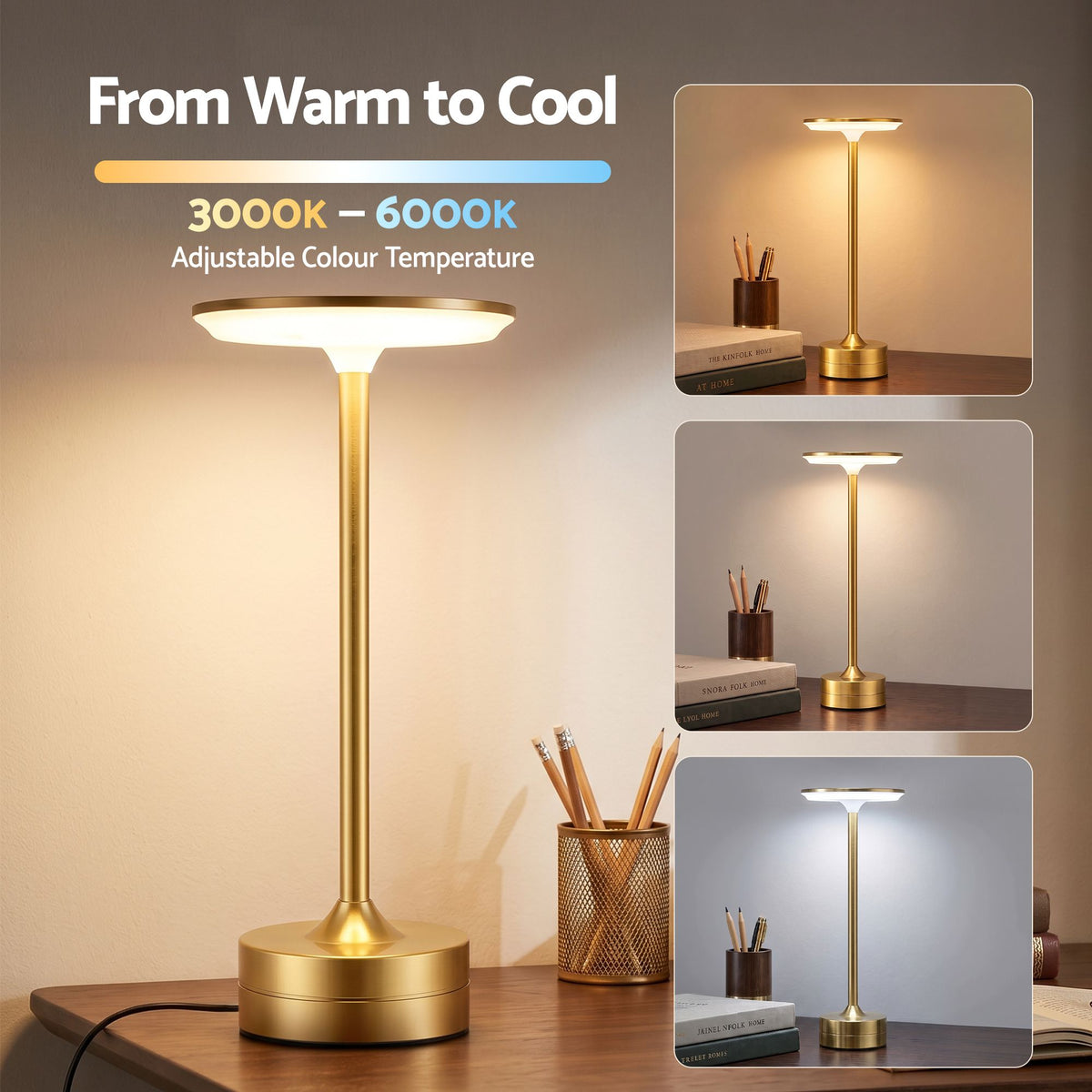 Artiss Gold Touch Table Lamp, Warm to Cool White LED, Dimmable 3000-6000K 24 LEDs, Type-C — product image 4 of 8