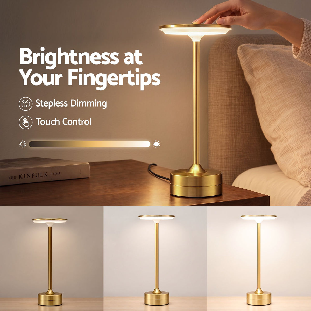 Artiss Gold Touch Table Lamp, Warm to Cool White LED, Dimmable 3000-6000K 24 LEDs, Type-C — product image 5 of 8
