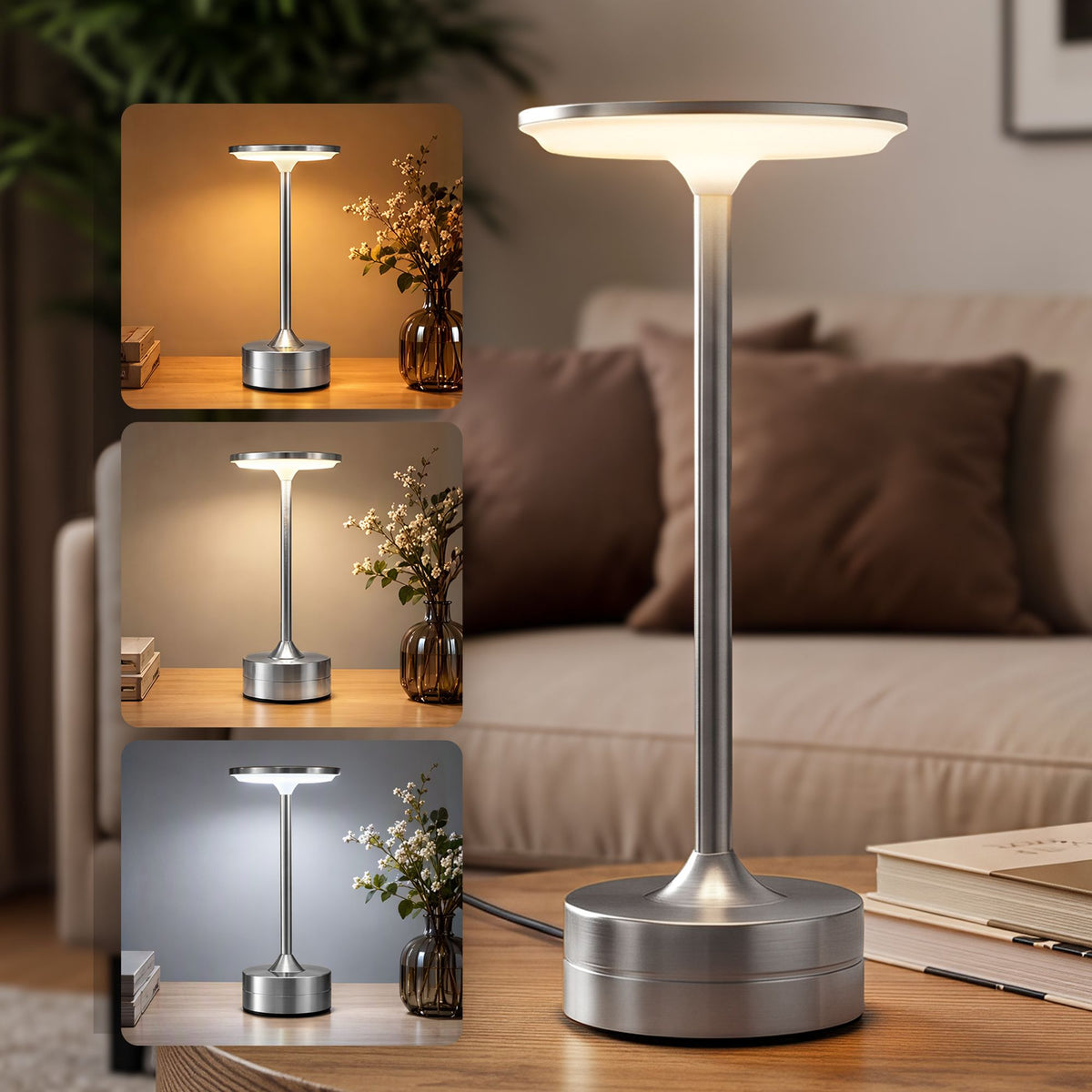 Artiss Silver Touch Table Lamp, Warm to Cool White LED, Dimmable 3000-6000K 24 LEDs, Type-C — product image 1 of 8