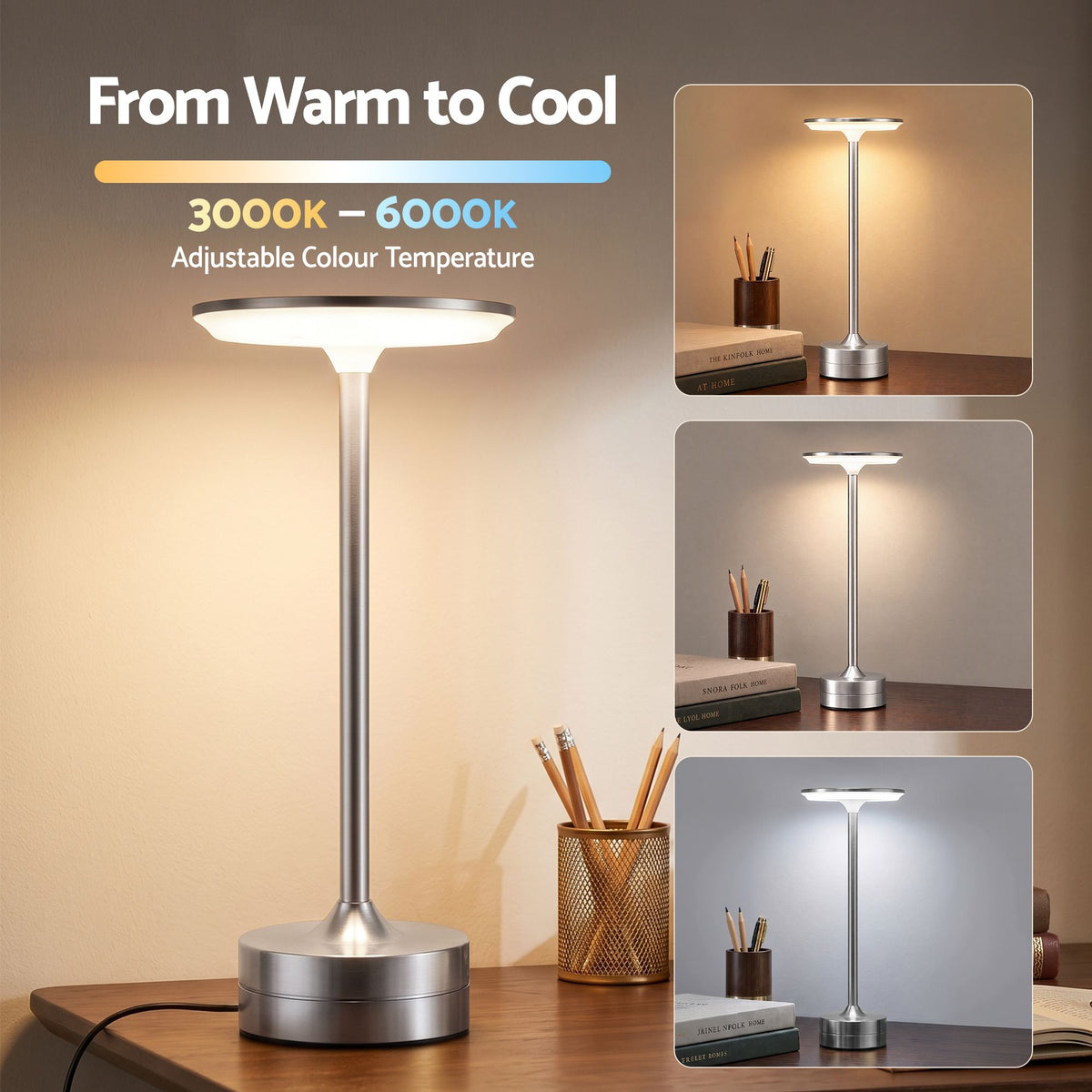Artiss Silver Touch Table Lamp, Warm to Cool White LED, Dimmable 3000-6000K 24 LEDs, Type-C — product image 3 of 8