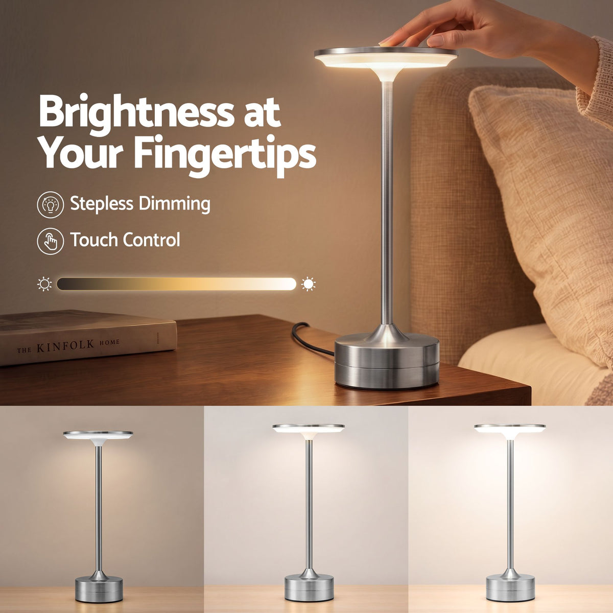 Artiss Silver Touch Table Lamp, Warm to Cool White LED, Dimmable 3000-6000K 24 LEDs, Type-C — product image 4 of 8
