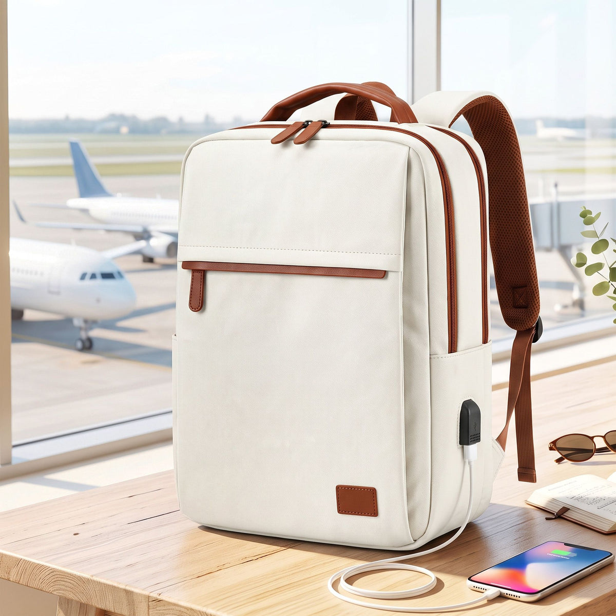 Wanderlite 20L USB Laptop Travel Backpack - Beige