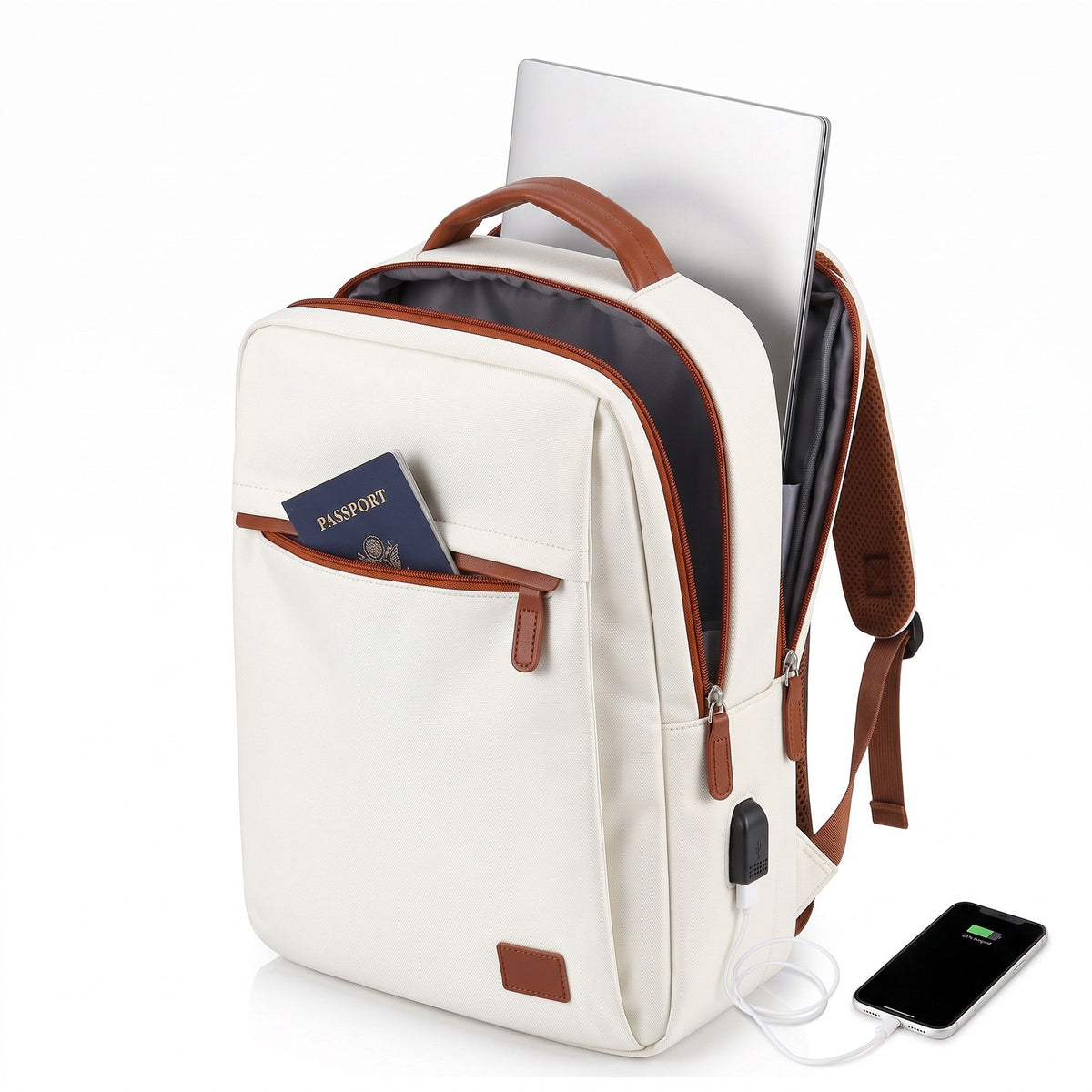 Wanderlite 20L USB Laptop Travel Backpack - Beige