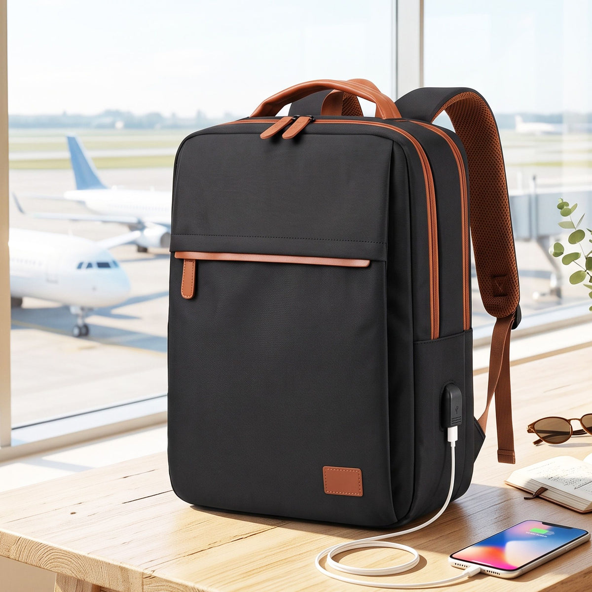 Wanderlite 20L USB Laptop Travel Backpack - Black
