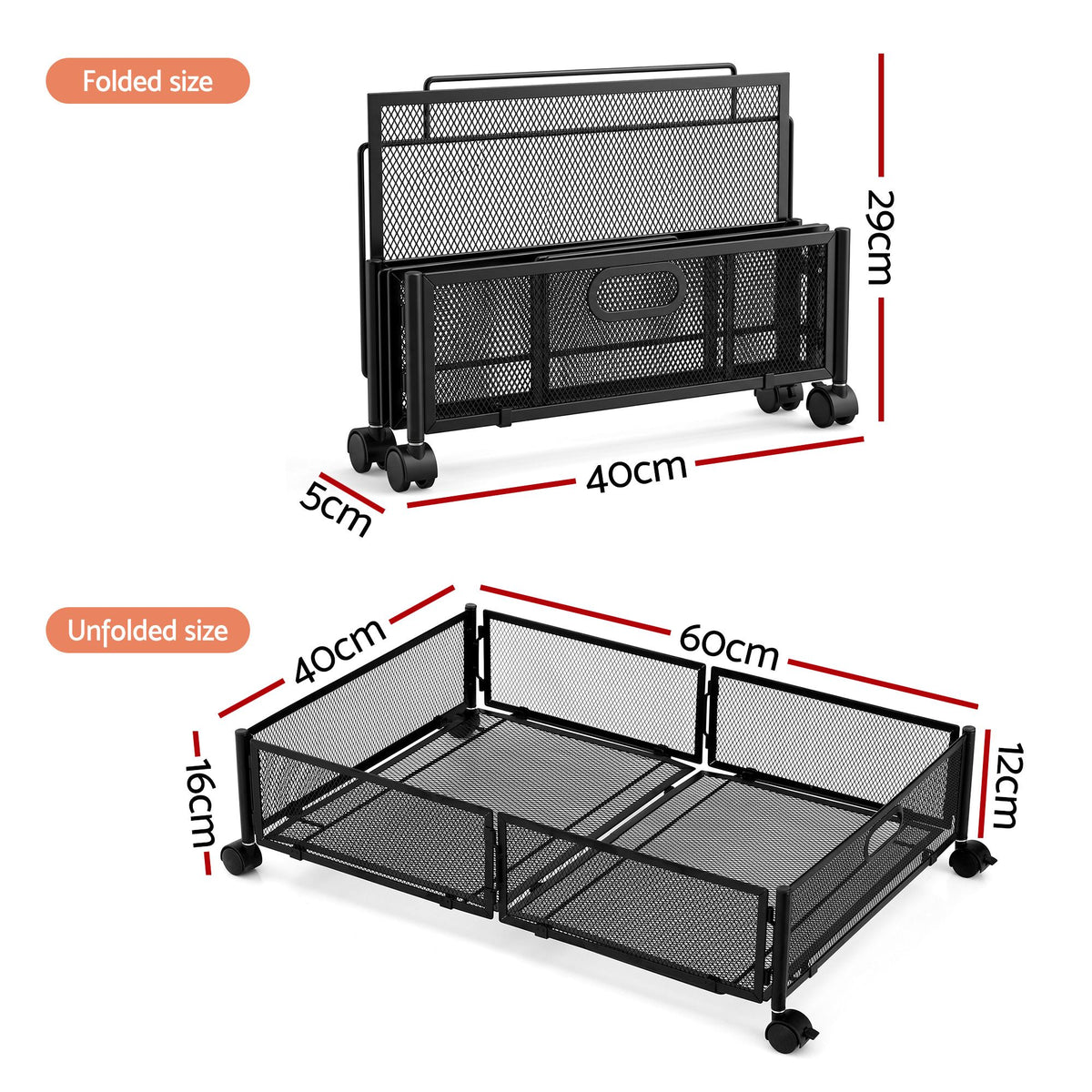 Artiss Rolling Under-Bed Metal Storage Containers – Set of 4