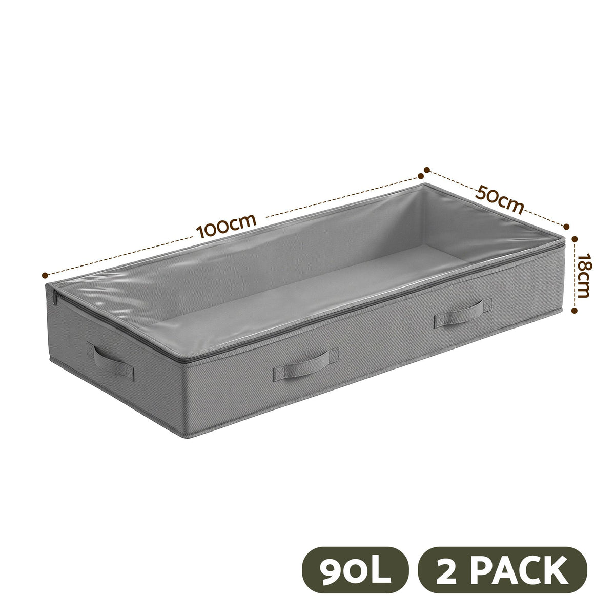 Artiss 90L Under-Bed Fabric Storage Containers – Set of 2, Grey