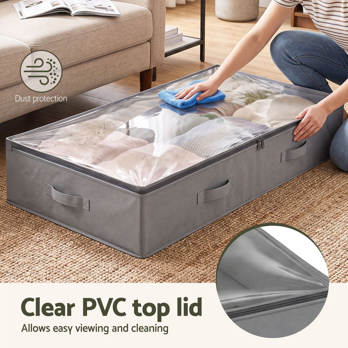 Artiss 90L Under-Bed Fabric Storage Containers – Set of 2, Grey