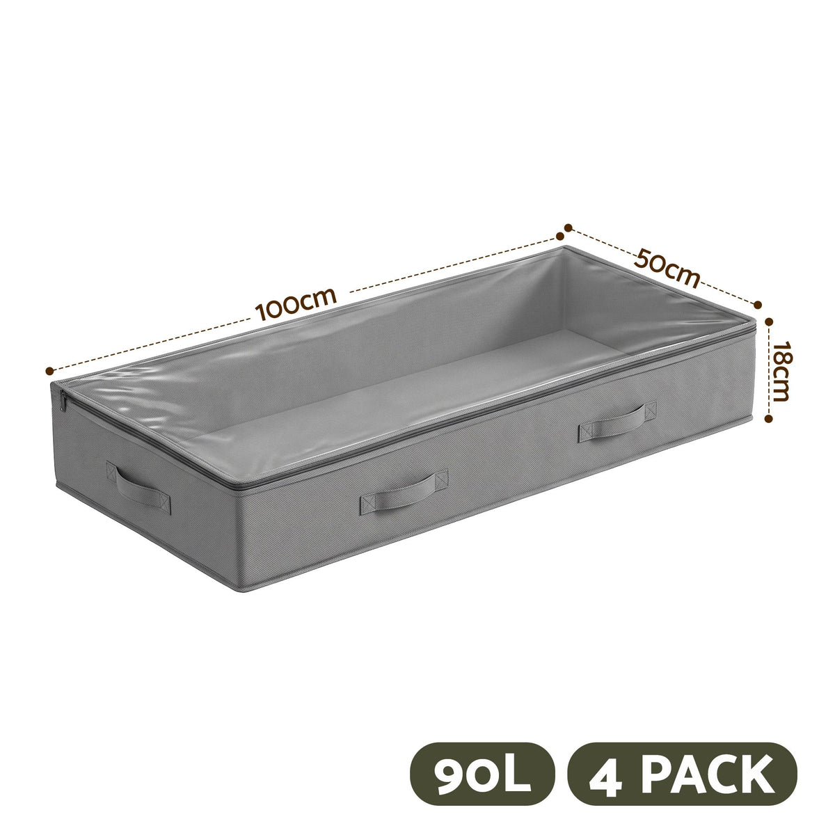 Artiss 90L Under-Bed Fabric Storage Containers – Set of 4, Grey