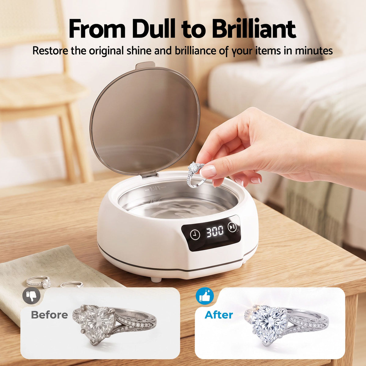 Devanti 700 mL 48 kHz Ultrasonic Jewellery Cleaner, White