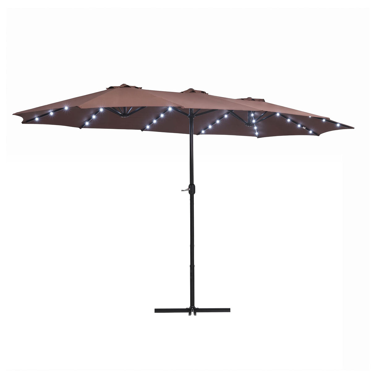 Instahut Brown Solar LED Double-Sided Patio Umbrella – 4.57 m, 48 LEDs — product image 1 of 10