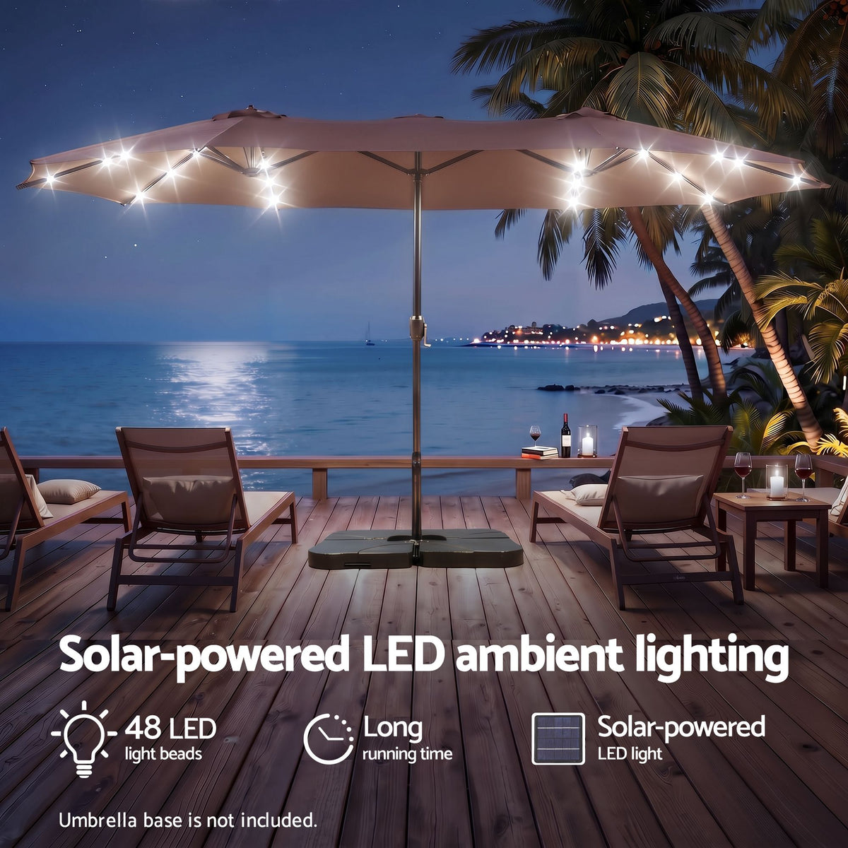 Instahut Brown Solar LED Double-Sided Patio Umbrella – 4.57 m, 48 LEDs — product image 4 of 10