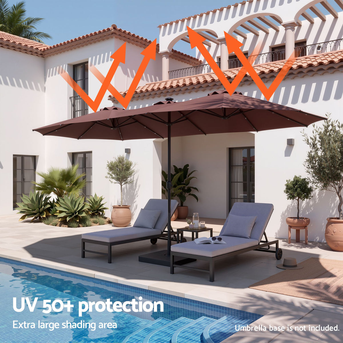Instahut Brown Solar LED Double-Sided Patio Umbrella – 4.57 m, 48 LEDs — product image 5 of 10