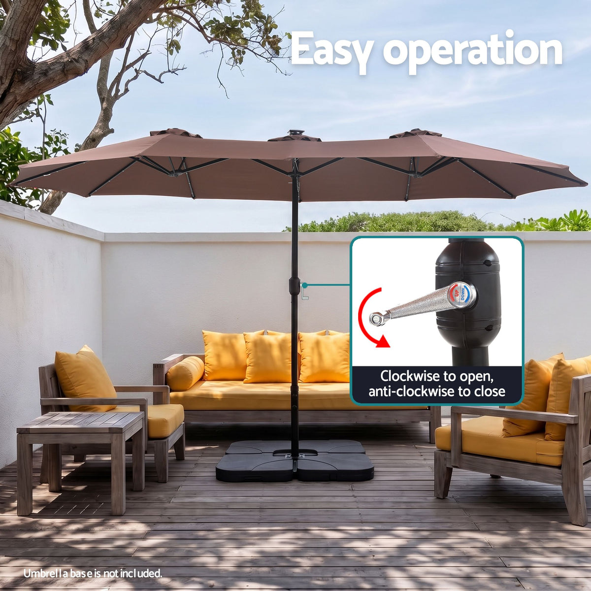 Instahut Brown Solar LED Double-Sided Patio Umbrella – 4.57 m, 48 LEDs — product image 7 of 10
