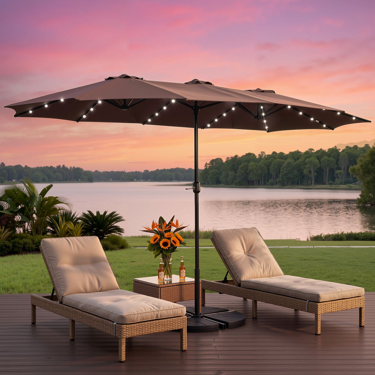 Instahut Brown Solar LED Double-Sided Patio Umbrella – 4.57 m, 48 LEDs — product image 10 of 10