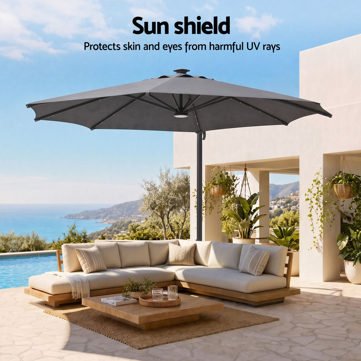 Instahut Charcoal Rotating Solar LED Cantilever Umbrella – 3 m — product image 5 of 10