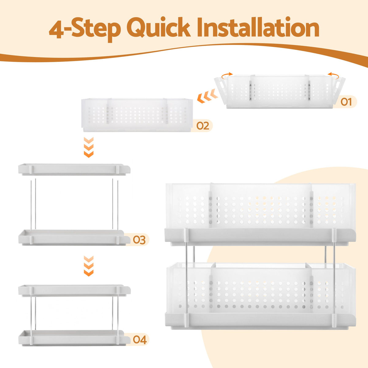 Artiss Narrow Two-Tier Pull-Out Under-Sink Organiser – White