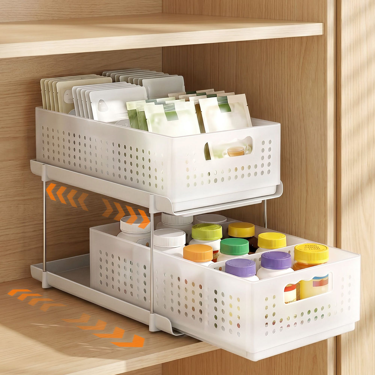 Artiss Narrow Two-Tier Pull-Out Under-Sink Organiser – White