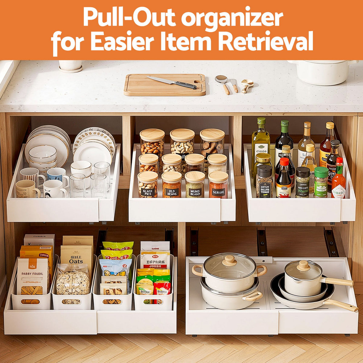 Artiss Expandable Pull-Out Cabinet Organisers – Set of 2, White