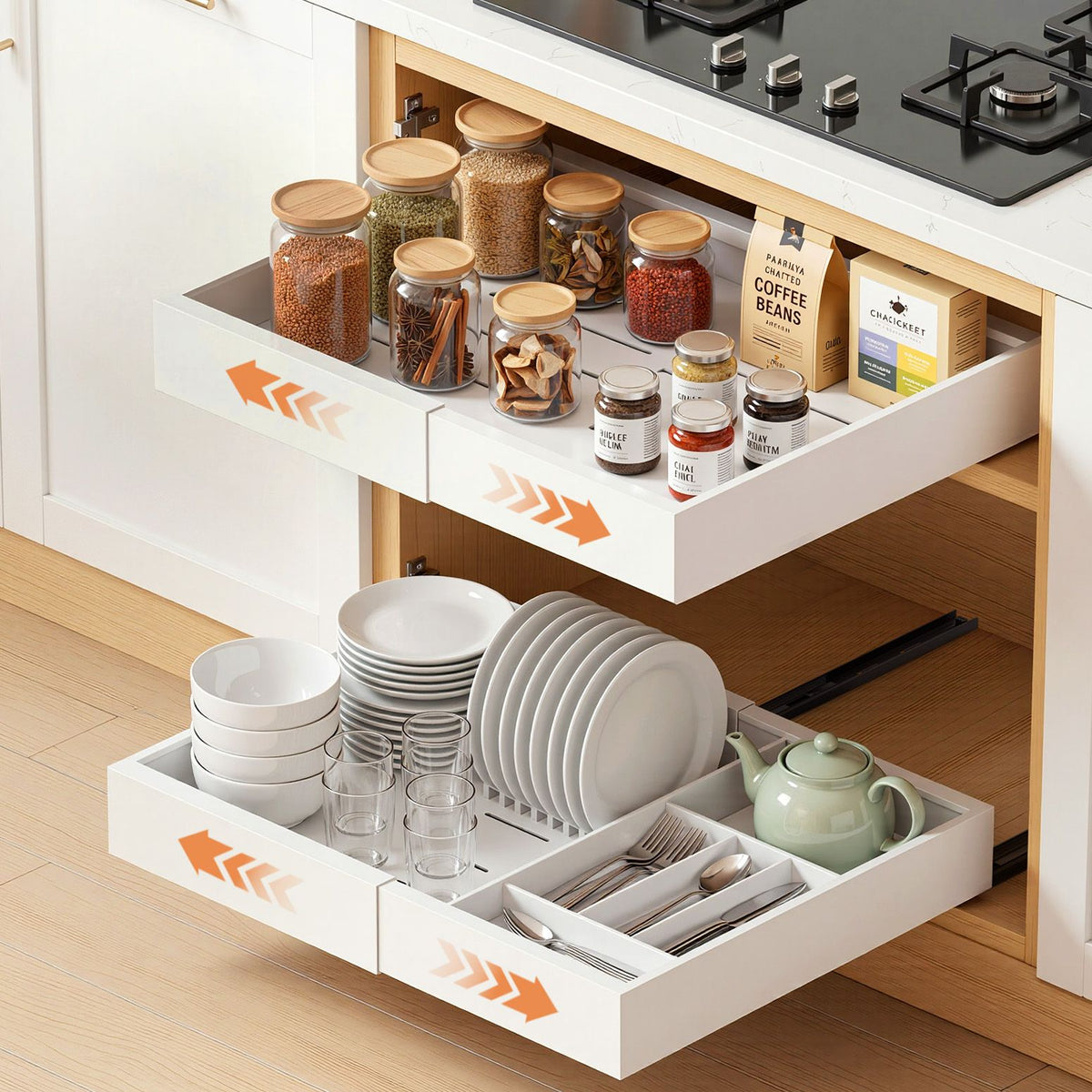 Artiss Expandable Pull-Out Cabinet Organisers – Set of 2, White