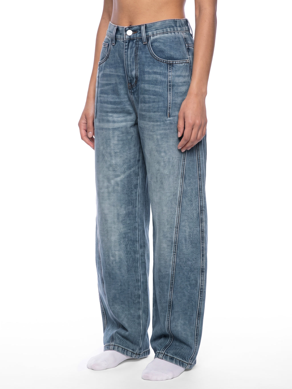Unisex Vintage Wash Barrel Leg Denim Jeans 12