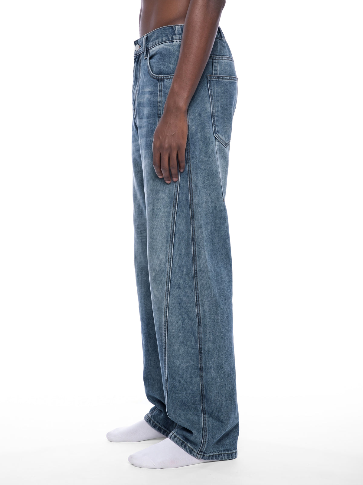 Unisex Vintage Wash Barrel Leg Denim Jeans 4