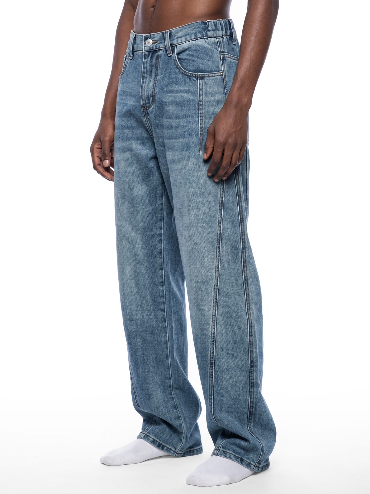 Unisex Vintage Wash Barrel Leg Denim Jeans 6