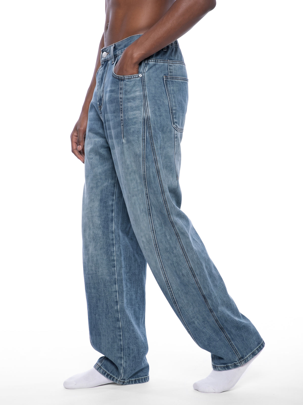 Unisex Vintage Wash Barrel Leg Denim Jeans 7