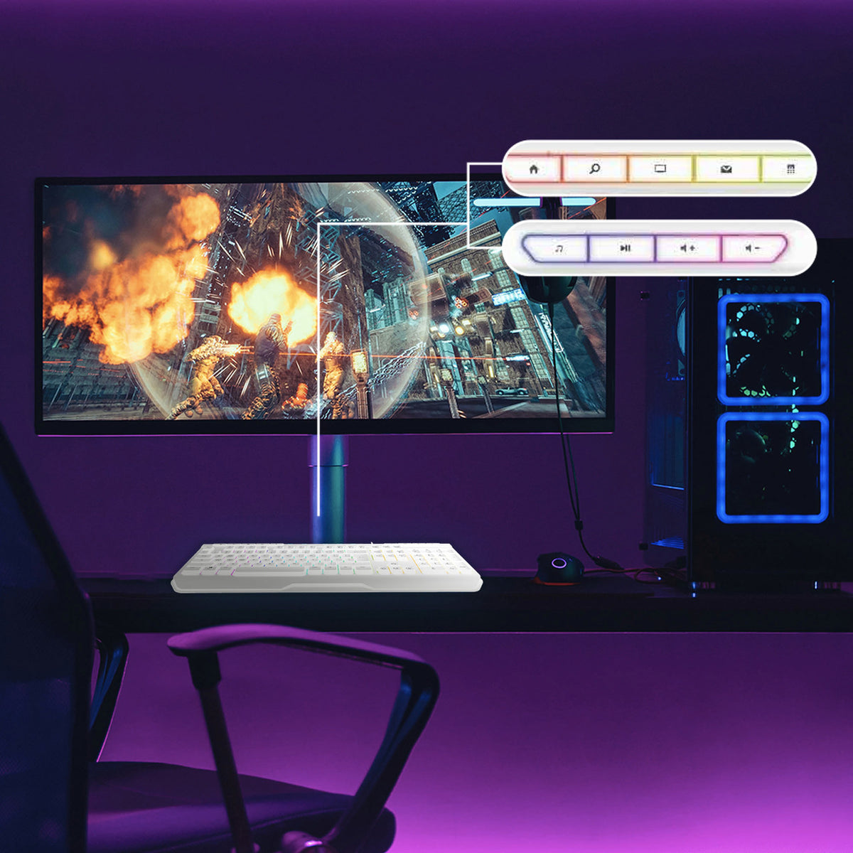 Laser White Gaming RGB Keyboard Full Size with Multimedia Keys – product photo 4