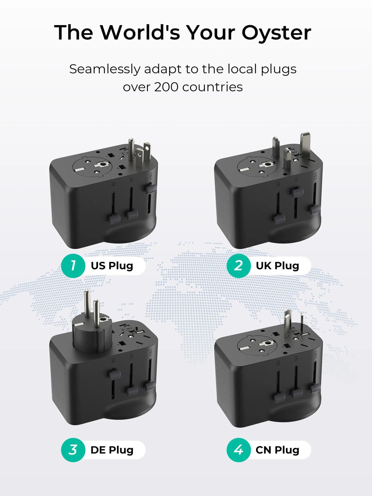 AUKEY GlobeMate 65W GaN Universal Travel Adapter with 2 USB-C + USB-A for 200+ Countries – PA-TA11A