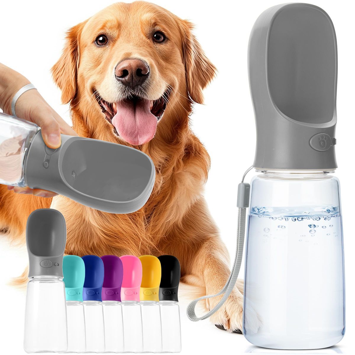 Portable Dog Water Bottle with Bowl - 19 oz - Grey - product photo 1 of 7