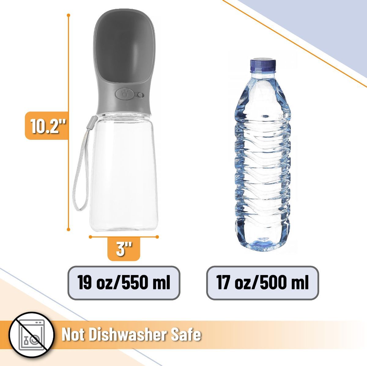 Portable Dog Water Bottle with Bowl - 19 oz - Grey - product photo 2 of 7