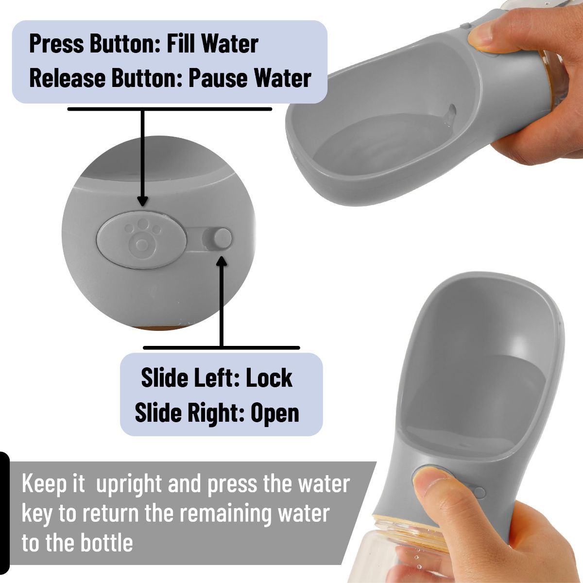 Portable Dog Water Bottle with Bowl - 19 oz - Grey - product photo 3 of 7