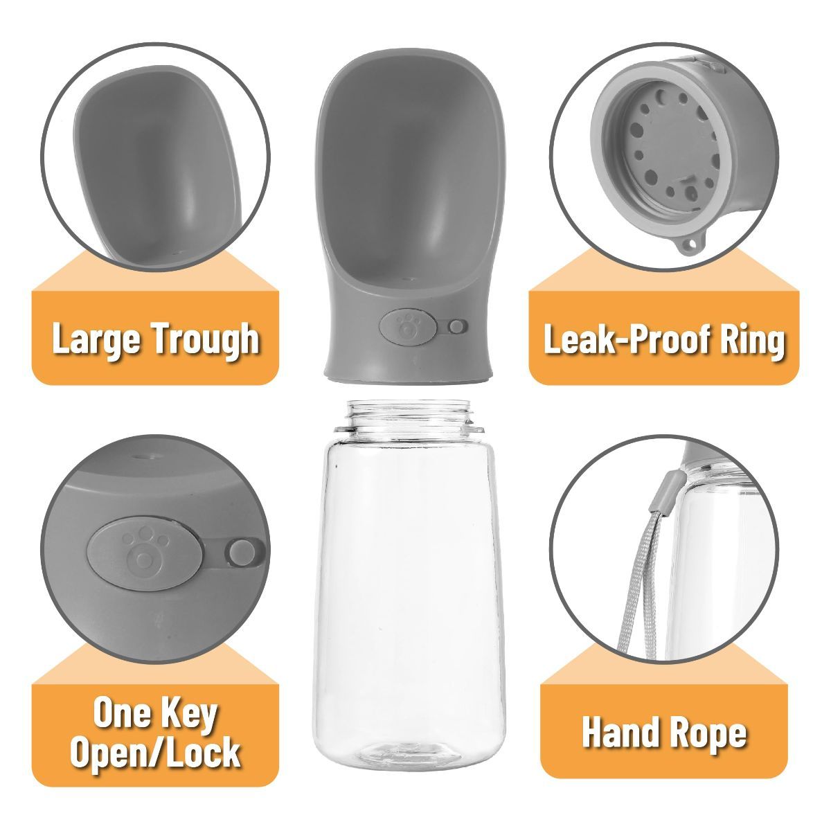 Portable Dog Water Bottle with Bowl - 19 oz - Grey - product photo 4 of 7