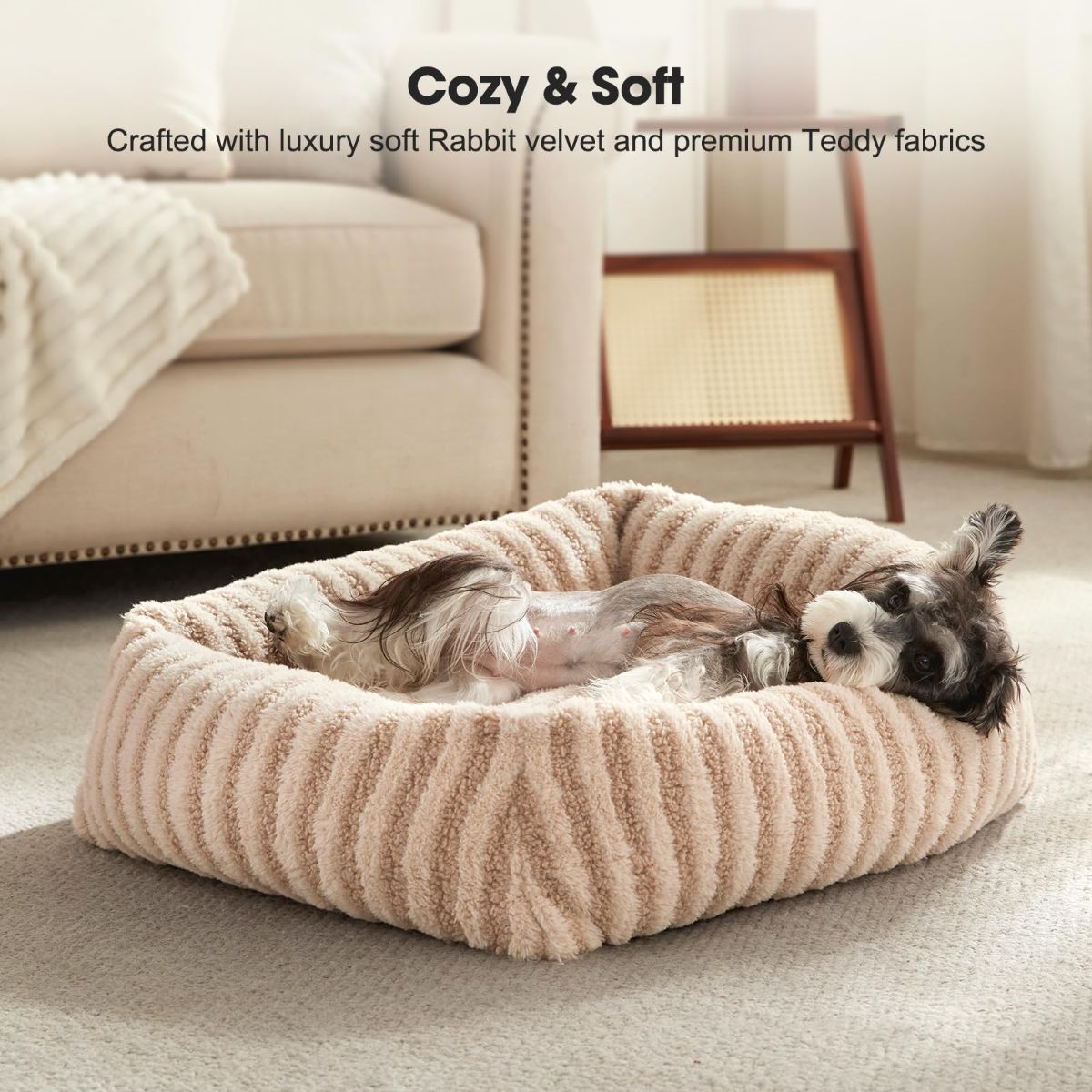 Soft Velvet-Feel Dog Bed - White - 20in × 19in — product image 7 of 8