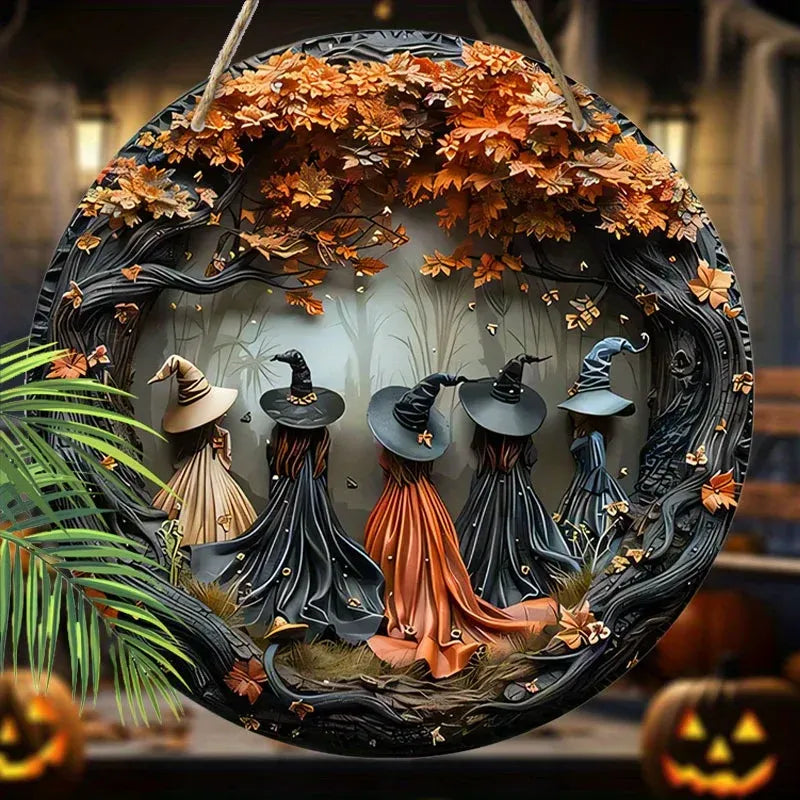 Trendbay Gothic Witch Halloween Wooden Hanging Sign, 20 × 20 cm