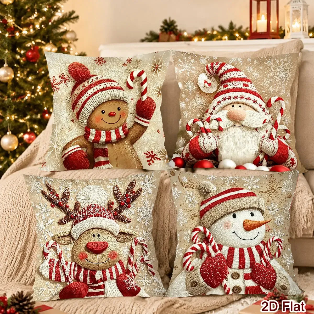 Trendbay Christmas Cushion Covers, Set of 4 – Gnome & Gingerbread