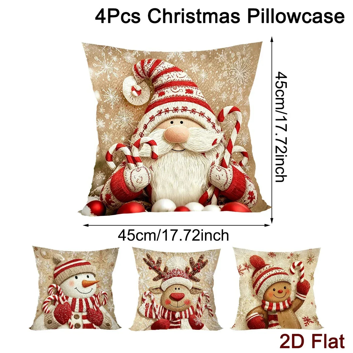 Trendbay Christmas Cushion Covers, Set of 4 – Gnome & Gingerbread