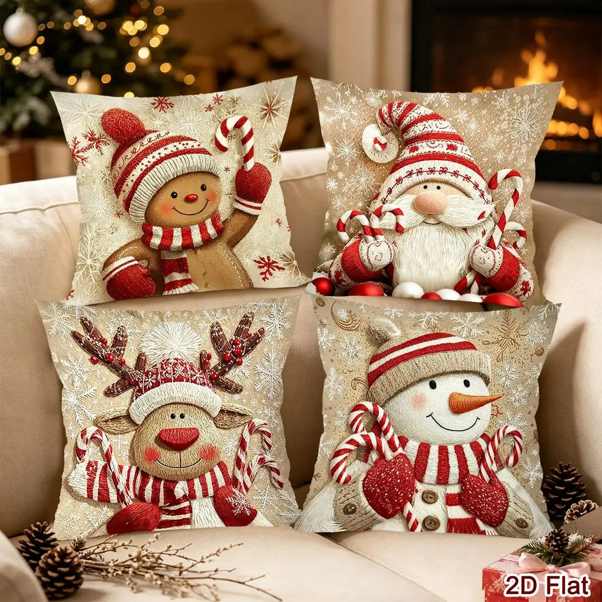 Trendbay Christmas Cushion Covers, Set of 4 – Gnome & Gingerbread