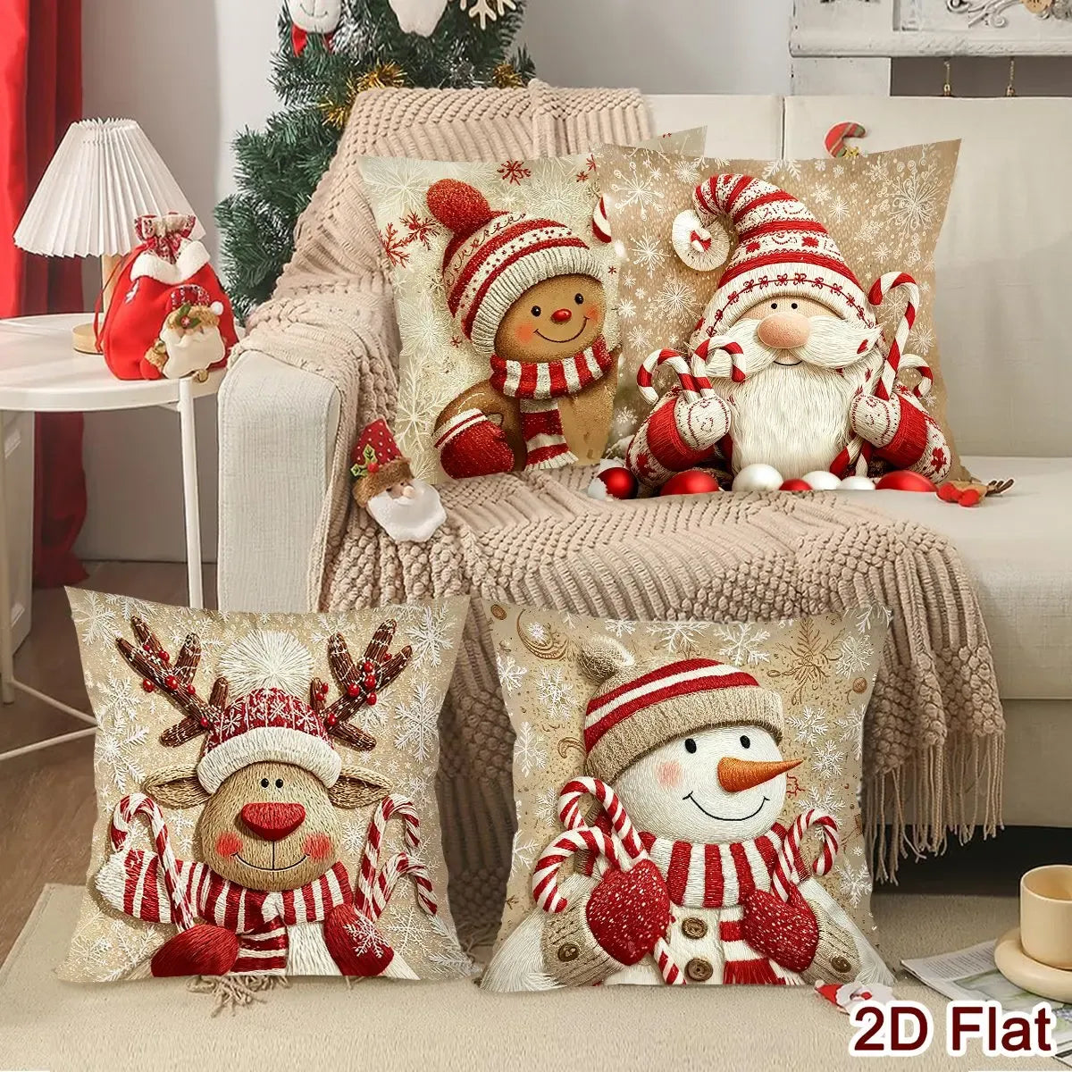 Trendbay Christmas Cushion Covers, Set of 4 – Gnome & Gingerbread