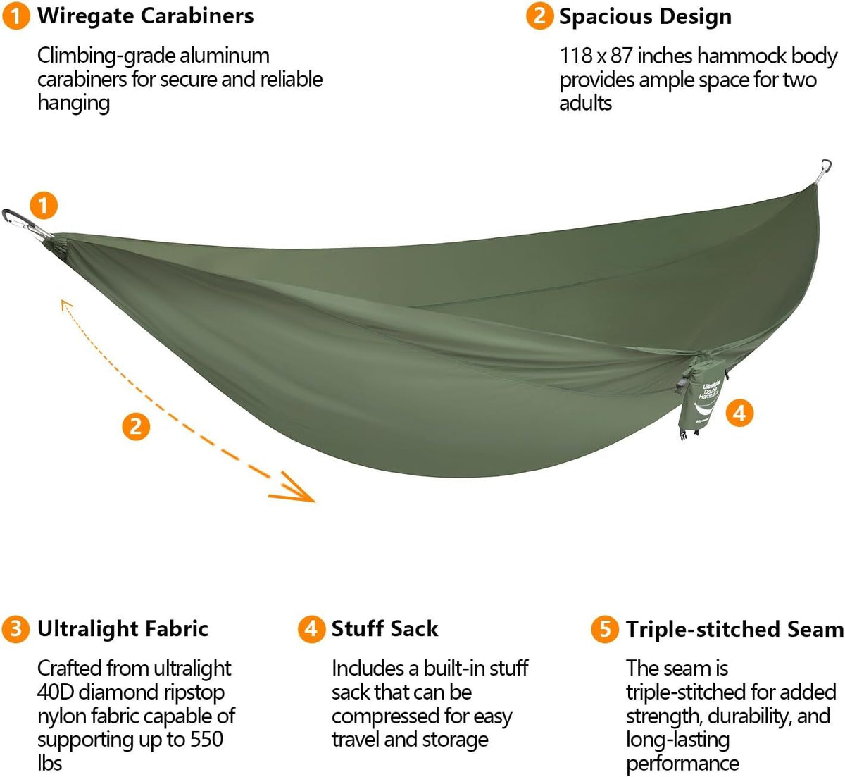 anymaka Double Camping Hammock - Forest Green (Straps Not Included)